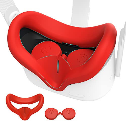KIWI design Almohadilla Facial de Silicona Mejorada con Protector de Lente Compatible con Oculus Quest 2, Accesorios de Repuesto (1 Juego, Rojo)