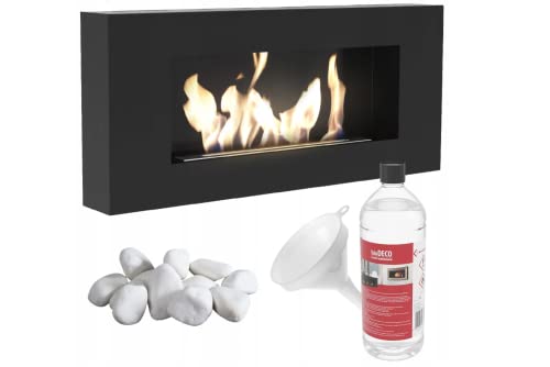 KRATKI Delta Flat Bioetanol Chimenea + Guijarros 1 kg + Embudo + Biocombustible Líquido 1 l + Biocombustible Contenedor Biocontenedor 0,4 l, TÜV Acero, 40 x 90 cm, Negro Mate