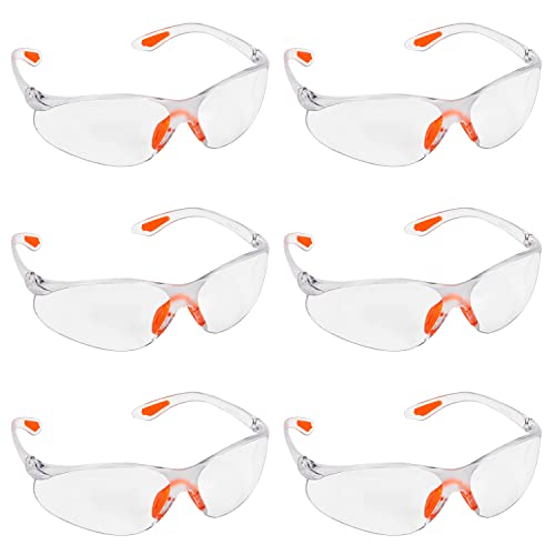 Kurtzy Pack 6 Gafas de Seguridad con Lentes Transparentes Plaquetas Nasales y Patillas de Goma para un Ajuste Cómodo - Equipo Protector Personal Lentes Resistente a Arañazos – Gafas PPE