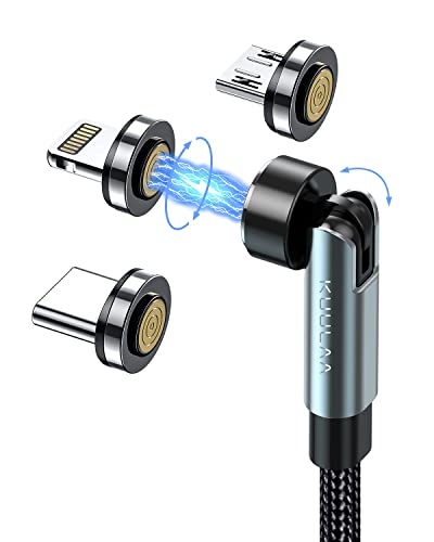 Kuulaa Cable de Carga Magnético 3 en 1, [1 m] de 360° y 180°, Cable Carga Rápida y transferencia de datos de 3 A, para micro USB/Tipo C/iProducts