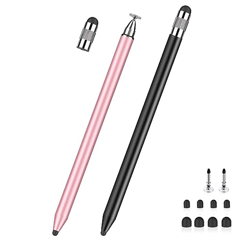 Lapiz para Tablet MEKO 3 en 1 Lapiz para iPad/iPhone/Samsung/Android/iOS, Lapiz Tactil Tablet de Alta Sensibilidad y Precisión con 10 Puntas de Repuesto (Negro + Oro Rosa)