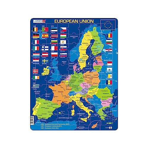 Larsen A39 La Unión Europea (UE), edición en Inglés, Puzzle de Marco con 70 Piezas