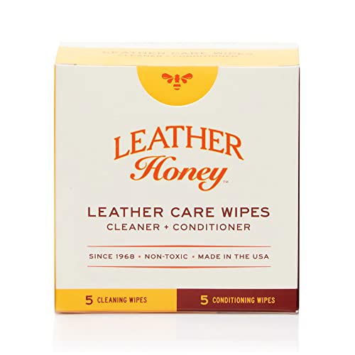 Leather Honey Kit de Limpieza para el Cuidado del Cuero, Limpia y acondiciona, lo Mejor para Ropa de Vinilo y Cuero, Muebles, Interior de automóviles, Zapatos y Accesorios - 10 toallitas