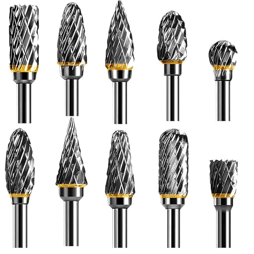 LEAZZLE Juego de Fresas Rotativas de Carburo de Tungsteno,10 Piezas de Vástago de 1/8" adaptables a Herramienta Giratoria para Tallado de Carpintería de Bricolaje, Pulido de Metales, Grabado LEAZZLE Juego de Fresas Rotativas de Carburo de Tungsteno,10 Piezas de Vástago de 1/8" adaptables a Herramienta Giratoria para Tallado de Carpintería de Bricolaje, Pulido de Metales, Grabado
