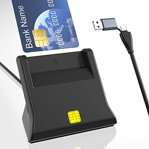 Lector dnie, Lector dni Electronico, Lector SIM, Smartcard USB C/A 2-in-1, Plug & Play - Compatible con Todas Las Tarjetas de DNI, dnie Electronico 4.0 y 3.0, Tarjeta Criptográfica CERTIFICADO DIGITAL