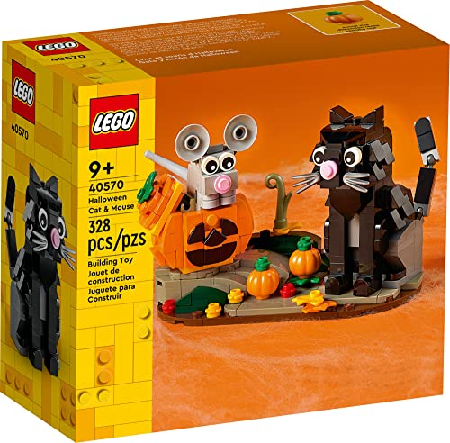 LEGO Kit de construcción de gato y ratón de Halloween 40570, decoración caprichosa de Halloween con adorables juguetes de gato, ratón y calabaza, juguete de Halloween