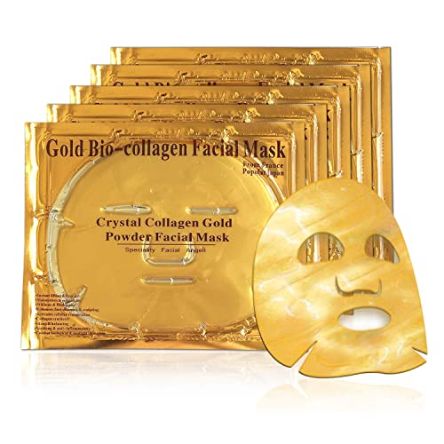 LeSB Mascarilla hidratante facial de oro 24k y colageno para tratamiento facial antiarrugas, antienvejecimiento - 5 piezas