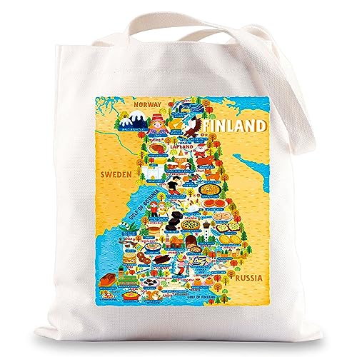 LEVLO Bolsa de mano con diseño de mapa de país de Finlandia, regalo de recuerdo de viaje de Finlandia, bolsa reutilizable con temática de cultura de viaje, Finlandia Tote