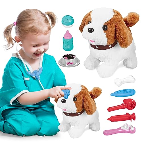 LEYAOYAO Juguete Interactivo de Peluche, Juguete Interactivo de Perro para Niños con Función de Caminar, Ladrar, Mover la Cola, Cantar, Juegos de rol para Niños de 3 4 5 6 7 Años Niñas y Niños