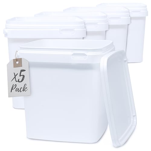 LG Luxury & Grace Pack 5 Cubos de Polipropileno Alimentario 5 L (21x19cm) con Tapa. Cubos de Plástico Herméticos para Alimentos. Uso Industrial, Apilables, Reciclables. Sin BPA.