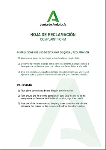 Libro de hojas de reclamaciones Andalucía versión 2022 (10 Juegos)