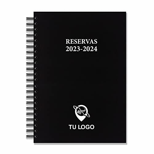 Libro de Reservas 2023-2024 con fechas. Semestral Elija mes de comienzo. Personalizado con su logo o texto incluido. Tamaño A4. 21 x 29,7 cm