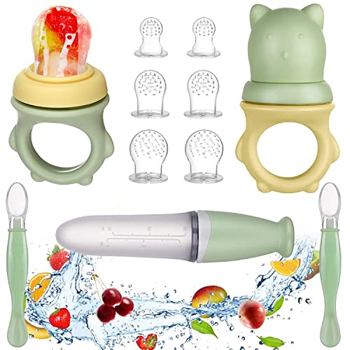 Lictin Alimentador de Fruta para Bebé-11 PCS Chupete Cuchara Biberon sin BPA Cuchara Antiahogo Dispensadora de Comida Bebe para Frutas,Verduras y Carnes, Verde