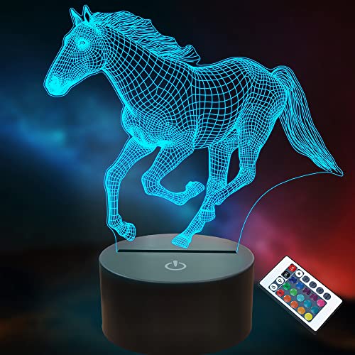 Lightzz Regalos de caballo para niños y niñas, lámpara 3D con ilusión LED luz nocturna con mando a distancia, 16 colores cambiantes (caballo)