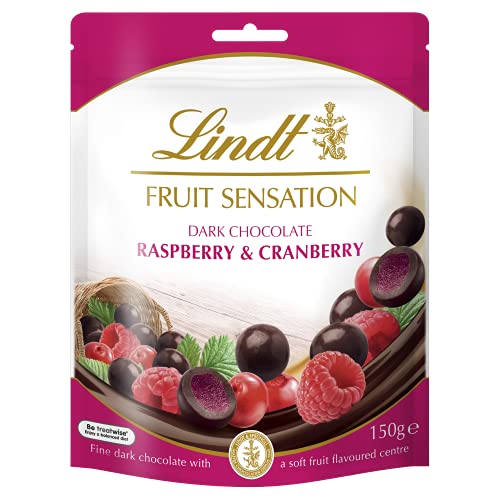 Lindt Sensation Fruit - Grageas de Chocolate Negro con Frambuesa y Arándano Rojo 150gr