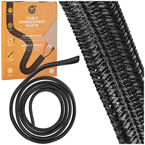 LIVAIA: pasacables con autocierre Negro para una Mejor gestión de los Cables en el Escritorio - Organizador de 12 a 20 mm x 3 m - Protector de Cables Recortable para hogar y Oficina