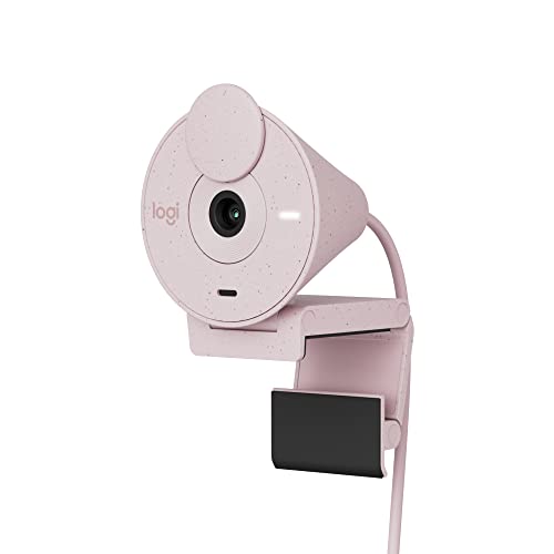 Logitech Brio 300 Full HD Webcam, obturador de privacidad, micrófono con reducción de ruido, USB-C, certificada Zoom, Microsoft Teams, Google Meet, corrección automática de luz, Streaming - Rosa