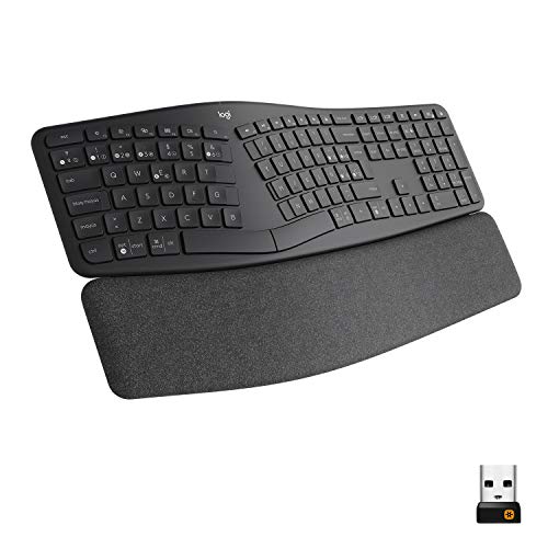 Logitech Ergo K860, Teclado ergonómico inalámbrico con distribución de Teclado Partido, Gris Oscuro, Tejido Resistente a Las Salpicaduras, Windows/Mac, Bluetooth, Receptor USB Incluido