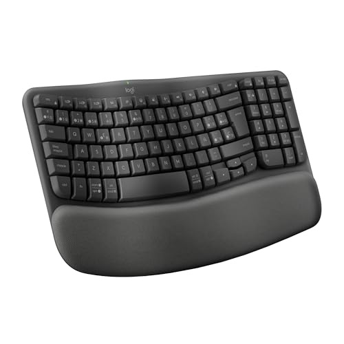 Logitech Wave Keys, teclado ergonómico inalámbrico con reposamuñecas acolchado, escritura cómoda, natural, Easy-Switch, Bluetooth, Logi Bolt, multisistema operativo, Windows/Mac,QWERTY Español-Grafito