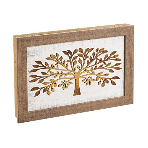 LOLAhome Tapa contador de luz o cuadro eléctrico Árbol de la Vida en relieve y pintado a mano de madera de pino de 50x6x35 cm