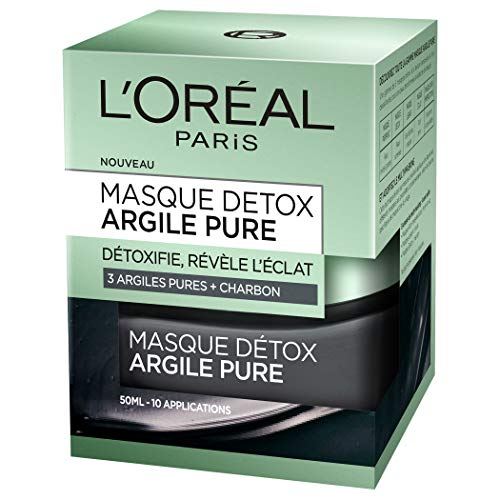 L'Oréal Paris Dermo Expertise Mascarilla facial detox de arcilla/carbón, 50 ml