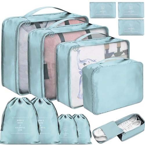 LPAOIS 12 PCS Organizador de Maletas,Cubos de Embalaje,Impermeable Organizador Maleta Viaje,Bolsas de Embalaje para Maletas Para Ropa,Zapato,Cosméticos,Ropa Interior（azul）