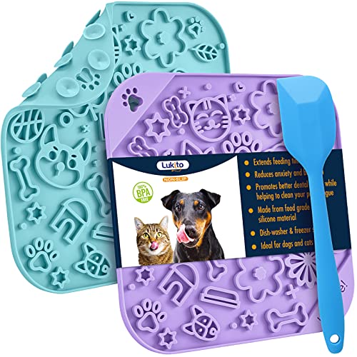 LUKITO Esterilla para fugas, para perros, 2 unidades, con ventosas con 1 espátula de silicona para mascotas, sin BPA, apta para lavavajillas, perros y gatos, lamer Pad para baño y entrenamiento