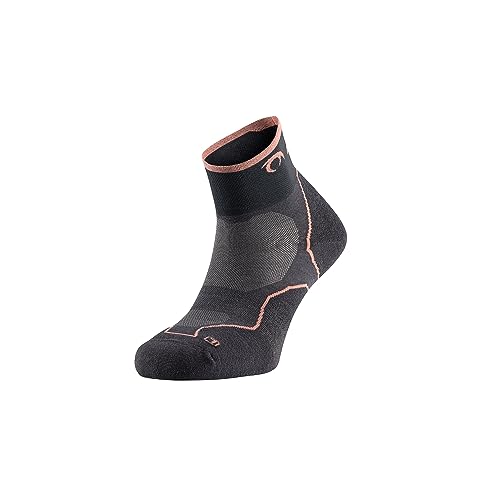 LURBEL Desafio Three, Calcetines de trail running, calcetín anti-ampollas, anti-olor, calcetines transpirables de montaña, unisex. (39-41, Gris/Coral)