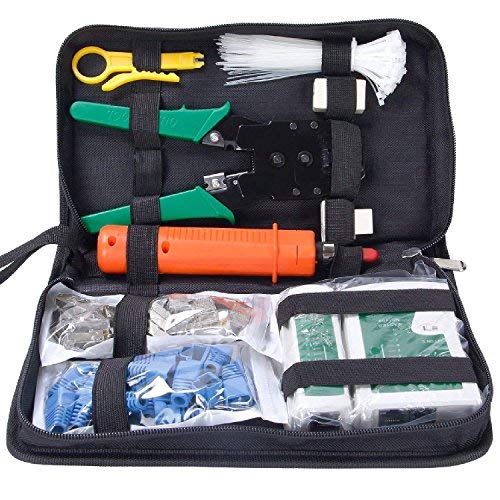 Lysignal 11En1 Professional Ethernet Portable Ethernet Kit de herramientas de reparación de redes Kit de herramientas de reparación Probador de cables Lan Crimper 324B Cable Cutter Internet Toolbox