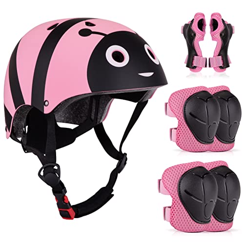 LZDMY Casco Bici Niño, Casco Bicicleta para Niños de 2 3 4 5 años, Cascos Infantiles de Protección para Patines Patinete Patinaje Ciclismo Monopatín Scooter Deportes, Regalo Bebe (Set Rosa)