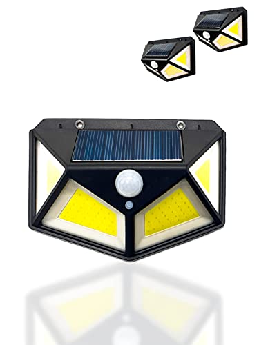 MAGIC SELECT 2X Lámpara Solar Exterior 100LED con Panel Fotovoltaico Integrado. Foco Solar LED Impermeable IP66, Luz Solar Exterior Inalámbrica con Sensor de Movimiento.