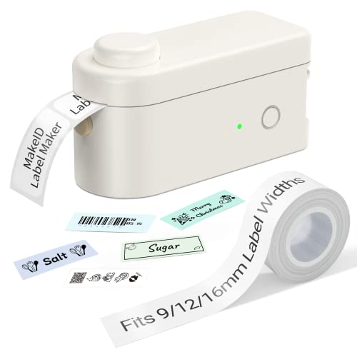 Makeid Etiquetadora Bluetooth | Impresora de Etiquetas Portátil | con Cinta de Etiquetas de Plástico Blanco, Oficina o para el hogar, Compatible con iOS y Android