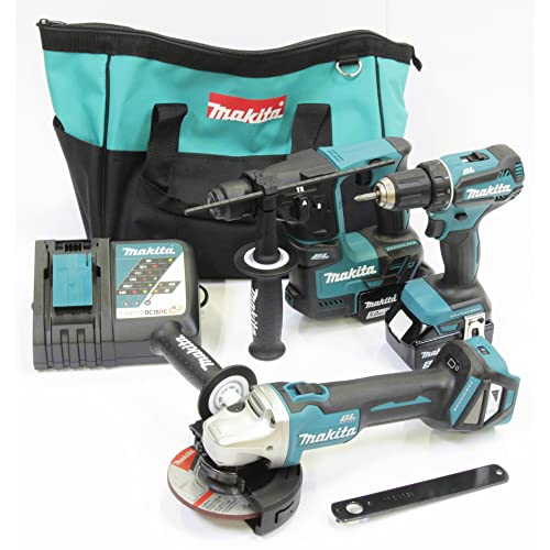 Makita DLX3179TX1 - Kit combinado de batería (18 V, DDF485 + DHR171 + DGA511) / 5,0 Ah, 2 baterías + cargador en bolsa de transporte)