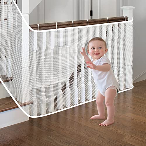 Malla De Seguridad para Escaleras, BelonLink Red de Seguridad para Escalera, Red de Seguridad para Balcones,Redes De Protección de Las Escaleras Balcón, Red de Seguridad para Niños, 3m * 78cm Blanco