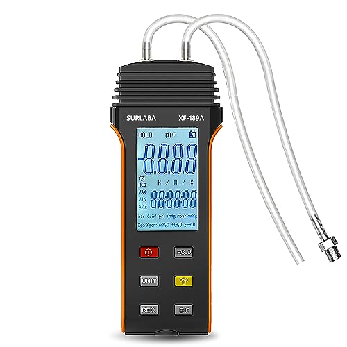 Manómetro Medidor Presión de Gas, Differential Pressure Gauge Digital Rango Medición 6Psi con 11 Unidades Seleccionables, Probador Vacío Aire para Presión Diferencial 1-2 Tuberías, HVAC, Ventilación