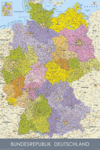 Mapa De Alemania En El idioma alemán - POSTER