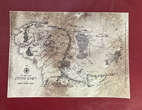 Mapa de la Tierra Media sobre Pergamino 100% piel auténtica. Tamaño 29,7 cm x 21 cm a solo 25,00 €