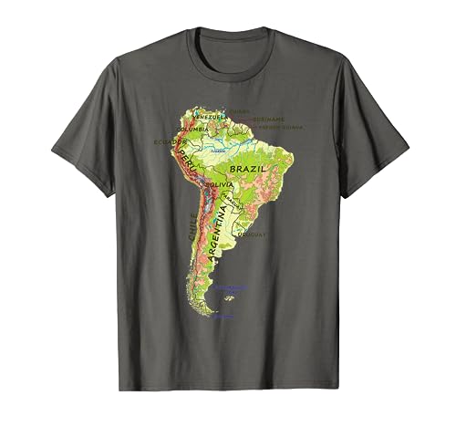 Mapa de Sudamérica fronteras ríos nombres de países Camiseta