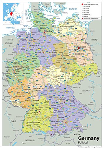 Mapa político de Alemania en tamaño A2 (42 x 59,4 cm)