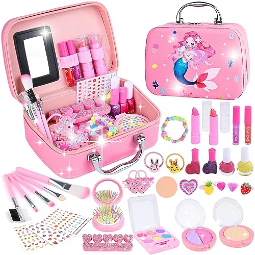 Maquillaje para Niñas, Set de Cosméticos Lavable, Juego de Maquillaje y No Tóxico Kit de Maquillaje para Niñas, Regalo de Princesa para Niñas, Cumpleaños y Navidad de para Niñas 3 4 5 6 7 8 9 10 Años