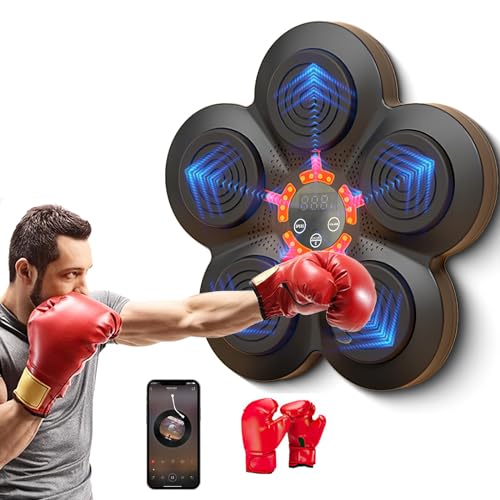 Máquina de Boxeo Musical en el hogar, aparato de boxeo electrónico portátil de pared, mejora la coordinación ojo-mano y alivia el estrés gracias al sensor Bluetooth (A+guantes para niños)