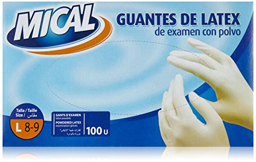 Marca Blanca - Mical Guantes de latex de examen con polvo Talla L 100 unidades