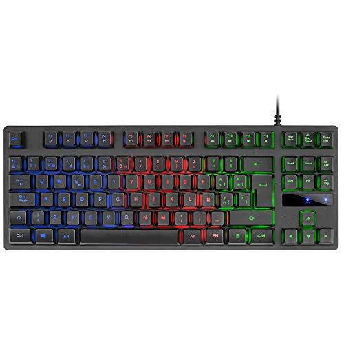 MARSGAMING MK02 Negro, Teclado Gaming H-Mech, Compacto TKL, FRGB Rainbow, Antighosting, Idioma Español