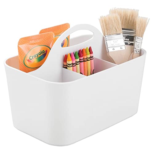 mDesign Cesta organizadora – Caja organizadora para material de manualidades y de costura: botones, tijeras, pinturas, lápices - Blanco