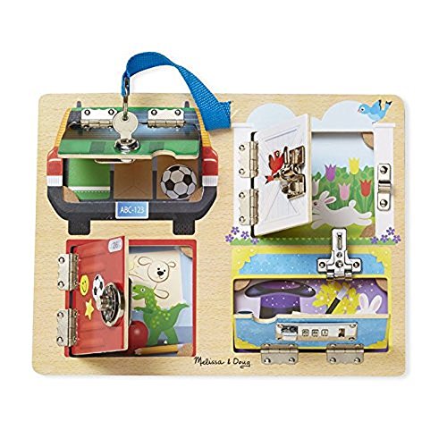 Melissa & Doug Juego con Cerraduras, Tablero Montessori, Juguete de madera, Tablero de Pestillos, Juguetes de desarrollo, Habilidades motoras, Regalo para niñas y niños de 3 4 5 años