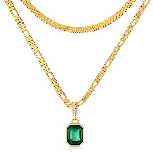Mesovor Collares de cristal en capas de oro de 18 quilates, gargantilla de cadena de serpiente para mujeres y niñas, regalos de joyería (verde)