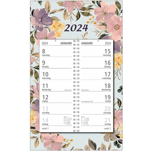 MGPcards - Calendario de inversión 2024 - La semana comienza el lunes - Flores - Rosa pastel