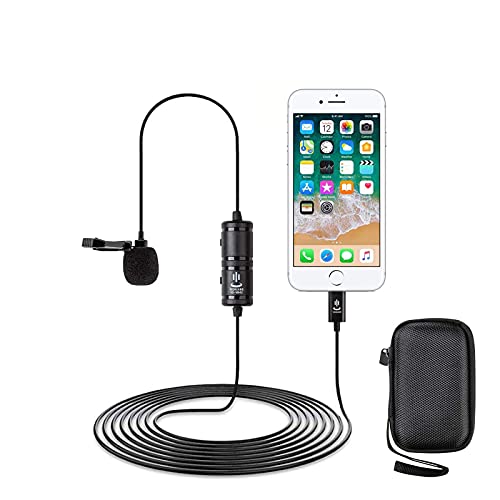 Micrófono de Solapa para iPhone/iPad(6 Metros),Profesional Condensador Omnidireccional Lavalier Microfono Mic Compatible con iPhone 6/7/8/8 plus/11/11 Pro/12/X/XS/XR/SE,Youtube Entrevista Video