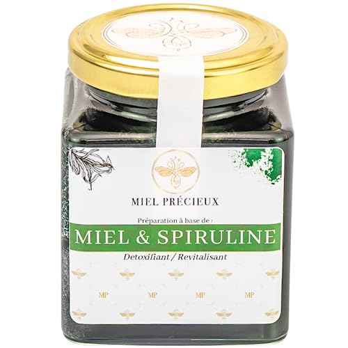 Miel y Espirulina | Super Alimento | Rico en Hierro y Proteínas | 100% puro y natural | Inmunidad y Cabello | 250g | Miel Précieux |