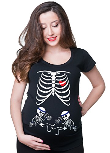 Milky Way Tshirts Esqueleto de la radiografía de los Gemelos Entrenamiento de la Gimnasia del Embarazo de Las Mujeres Camiseta de Maternidad XX-Large Negro